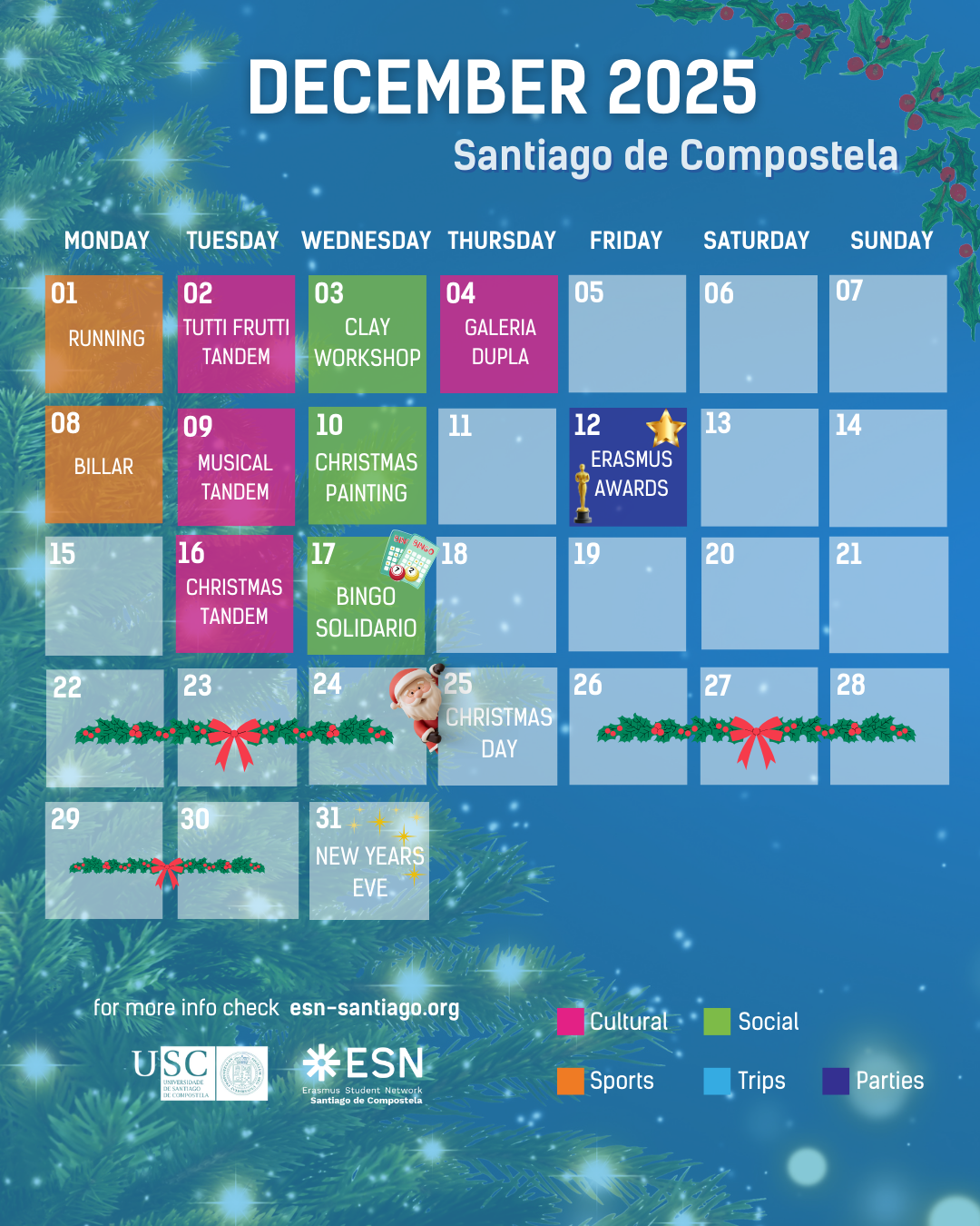 Calendario Diciembre Santiago 2025